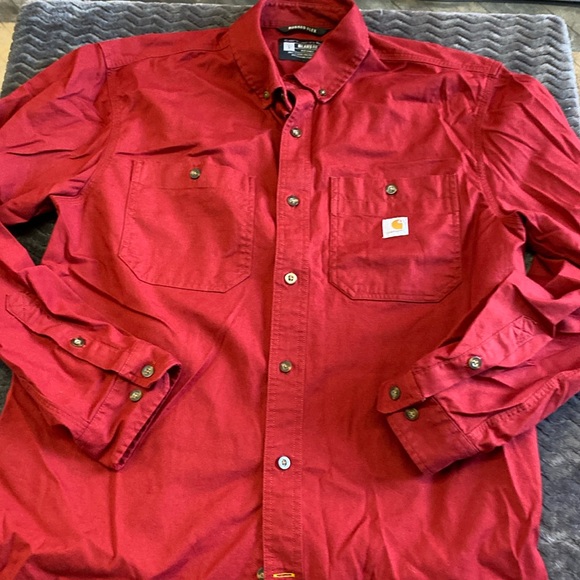 Carhartt Other - Carhartt long sleeve button up patch logo pocket size large brick red